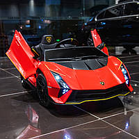 Детский одноместный электромобиль Машина Спорткар Lamborghini Autentica M 5100EBLR-3 кожаное сидение, красный