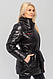 Стильна жіноча демісезонна чорна куртка з поясом, великі розміри - фото 8 - id-p2174600818