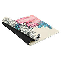 Коврик для йоги Льняной (Yoga mat) Record FI-7156-4 размер 183x61x0,3см принт Чакры Акварель бежевый ep