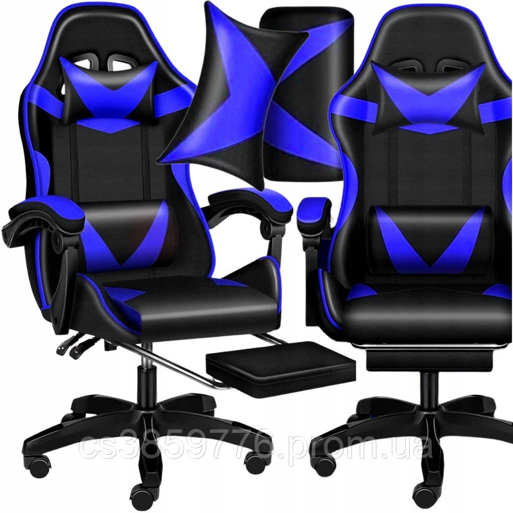 Кресло игровое геймерское PLAYER с подставкой для ног Blue/Black (100002) HBB - фото 2 - id-p2174561191