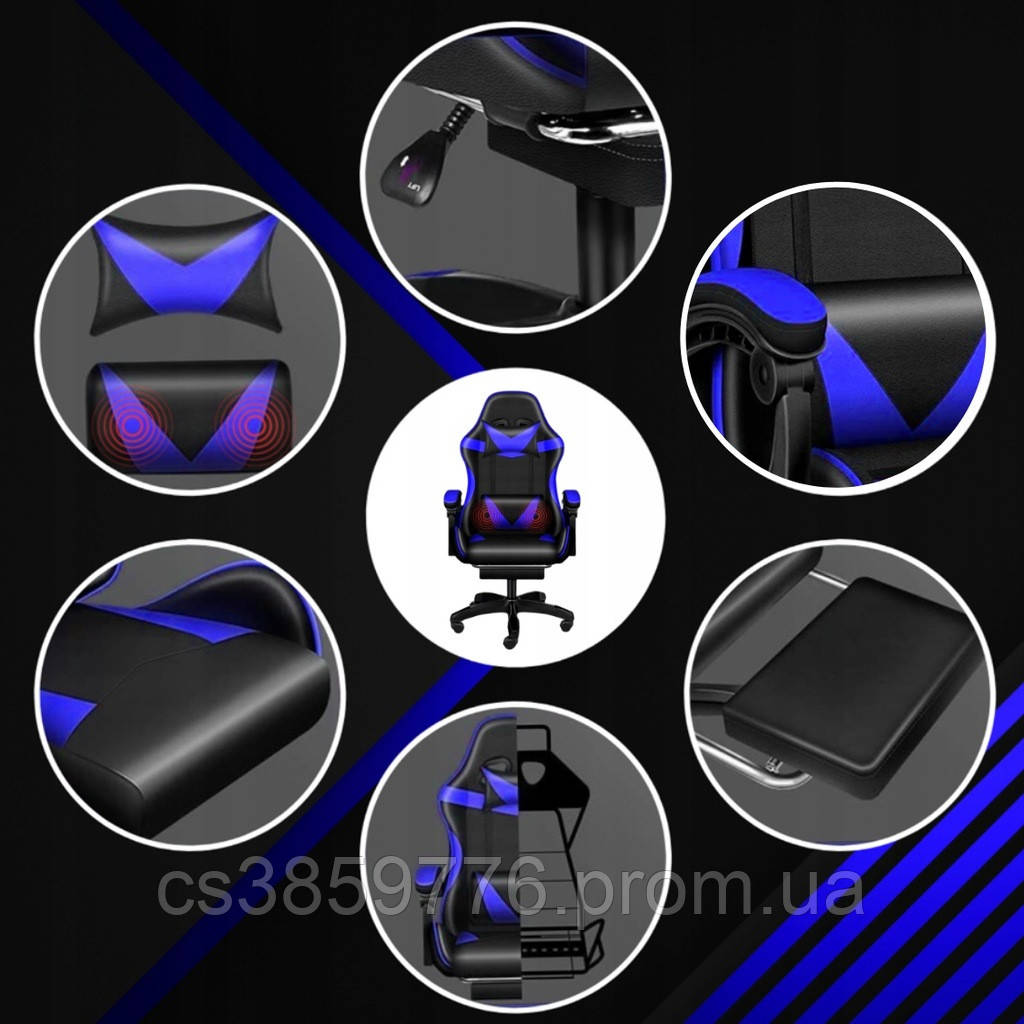 Кресло игровое геймерское PLAYER с подставкой для ног Blue/Black (100002) HBB - фото 5 - id-p2174561191