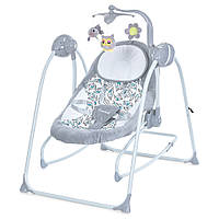 Дитяче крісло-гойдалка шезлонг EL CAMINO ME 1076 EMMA Gray Mint Feathes / сіре "листочки"
