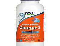 Омега 3 NOW Foods Omega-3 Molecularly Distilled Softgels 1000 mg 200 Fish Softgels CS, код: 7576357