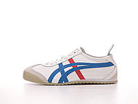 Мужские повседневные кроссовки Asics Onitsuka Tiger Mexico 66 (белые с синим) модные кроссовки 14641 Асикс