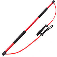 Палка гимнастическая бодибар для фитнеса с эспандерами Body Shaper Stick PS F-931 1,3м черный-красный ep