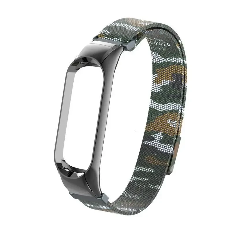 Браслет для Xiaomi Mi Band 5 / 6 METAL MAGNETIC Green Camouflage