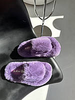 Стильные меховые тапочки с открытым носком для дома, пушистые тапки в нежном фиалковом цвете 39