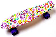 Подростковый пенниборд с ярким принтом и подсветкой всех колес (Pennyboard) Violet Flowers PZ, код: 5551286