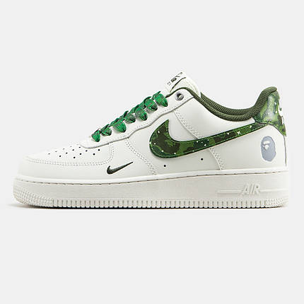 Чоловічі Кросівки Nike Air Force 1 Low x BAPE White Green / Найк Аїр Форс 1 БЕЙП Низькі Білі із Зеленим, фото 1