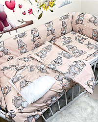 Постільний комплект в ліжечко 9 в 1 "Зайчики" беж