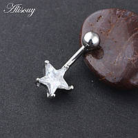 Сережка для пупка/ пірсинг з нержавіючої сталі сріблястого кольору з каменем у формі зірки