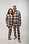Парна піжама класична Family look - кофта з брюками, бежева у клітинку, фото 4