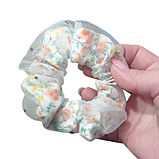 Гумка для волосся біла Персикові квіти Fashion 9 см  софтова з фатином, фото 3