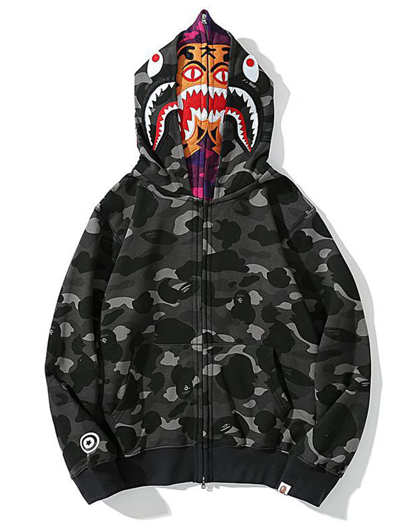 Чорний худі Bape Tiger Camo толстовка на блискавці Full Zip кофта з подвійним капюшоном бейп чоловіча жіноча