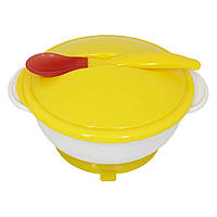 Тарелка на присоске с термоложкой и крышкой MGZ-0101(Yellow) 250 мл Adwear Тарілка на присосці з термоложкою