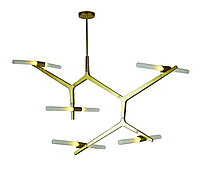 Золотистая хай-тек люстра на 10 плафонов колб