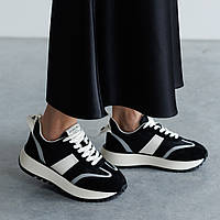 Кросівки жіночі замшеві Чорні з білим з натурального замшу Adwear