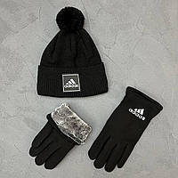 Набор шапки и перчатки Adidas Черные Адидас Adwear Набір Шапка Та Рукавиці Adidas Чорні Адідас