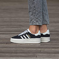 Adidas Gazelle женские весенние/летние/осенние черные кроссовки на шнурках. Демисезонные замшевые кроссы