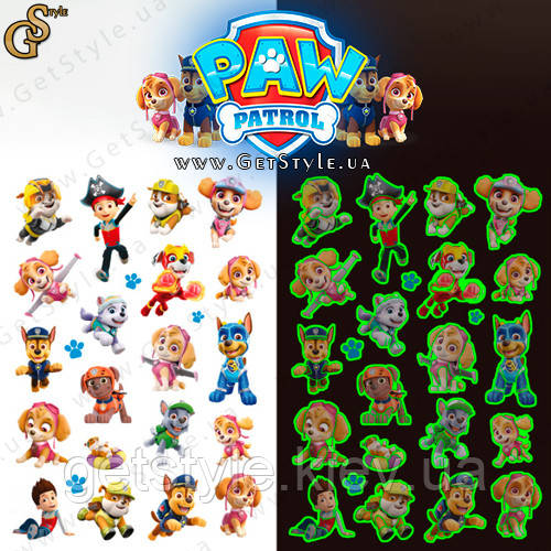 Дитячі світні татуювання Щенячий патруль PAW Patrol Tattoo, фото 1