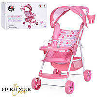 Кукольная коляска FiVEoNiNE T715022 Коляска для куклы прогулочная, металлическая, розовая