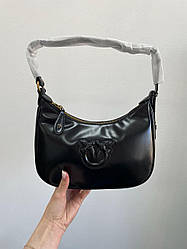 Жіноча сумка Пінко чорна Pinko Half Moon Bag Simply Black With Leather Buckle
