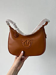 Жіноча сумка Пінко коричнева Pinko Brown Half Moon Bag Simply Ginger With Leather Buckle