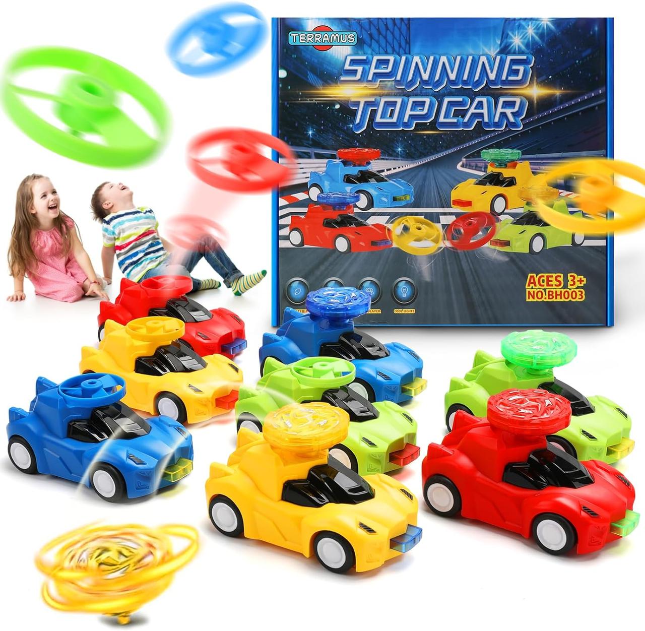 TERRAMUS 32 шт. Іграшки для хлопчиків для 3 4 5 6-річних дітей - 3 в 1 іграшкові автомобілі та світлові спінінгові топи