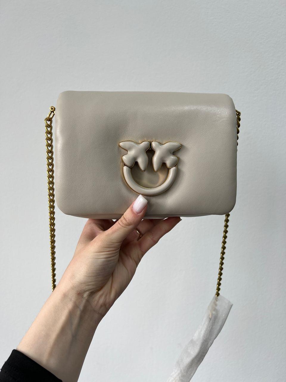 Жіноча сумка Пінко бежева Pinko Beige Baby Love Bag Click Puff in Nappa Cream Leather