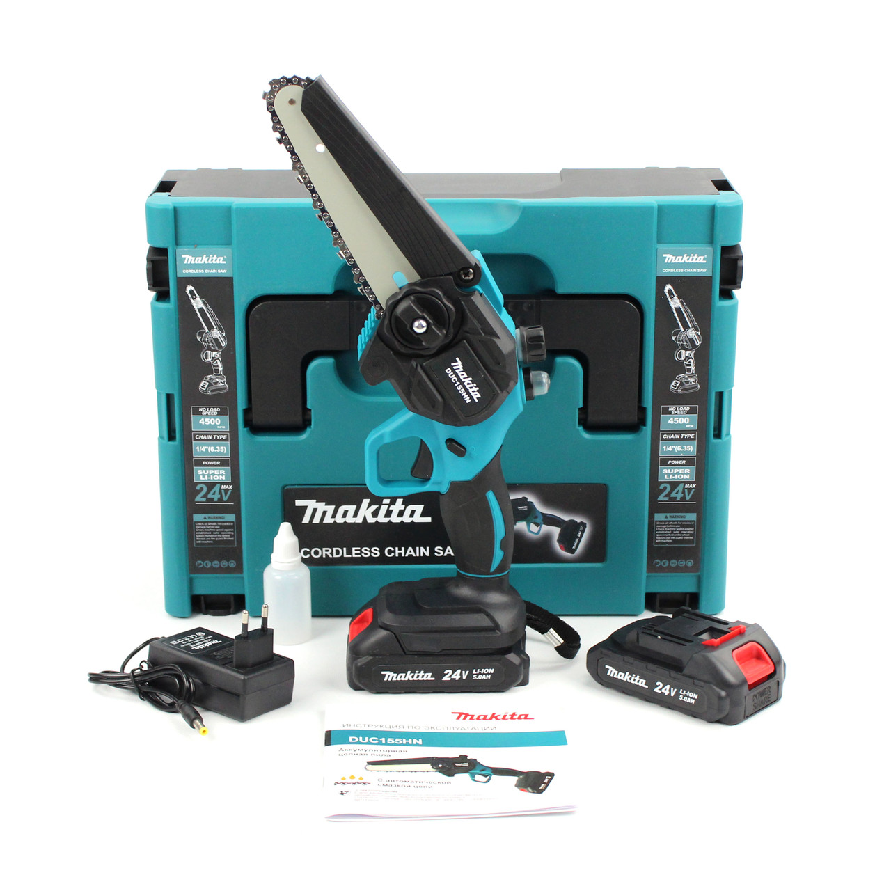 Акумуляторна міні-пила Makita DUC155HN (24V, 5Аh, шина 15 см) з напівавтоматичним мастилом ланцюга