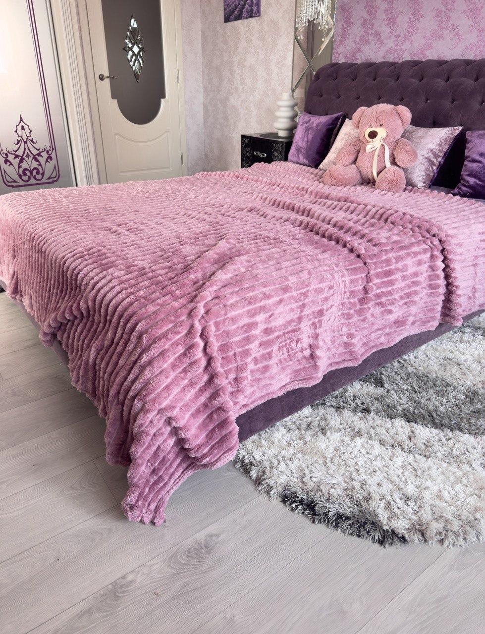 Велюровий плед "Шарпей" широка смужка 200х220/Покривало смужка фуксія, фото 1