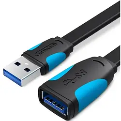 Кабельний подовжувач Vention Flat USB3.0 A (тато)  - USB3.0 A (мама) 2m Black (VAS-A13-B200)