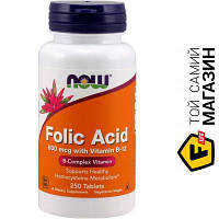 Витамины NOW Folic Acid 800мкг with Vitamin B-12, 250 таблеток