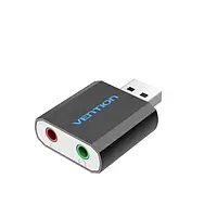 Переходник Vention External Sound Card USB (тато) - 2 mini JACK 3.5 mm (мама) Black (VAB-S17-B)