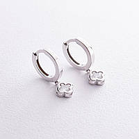Серебряные серьги - кольца Клевер (фианиты) OR124010 Оникс DH, код: 7954943