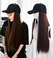 Длинный парик коричневый - 80см, прямой, с черной кепкой, косплей, аниме