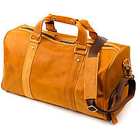 Вместительная дорожная сумка из натуральной винтажной кожи Vintage 22140 Светло-коричневая QT, код: 8323819