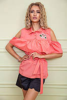 Нарядная блуза с рюшей персикового цвета 172R23-1 Ager 44 QT, код: 8229784