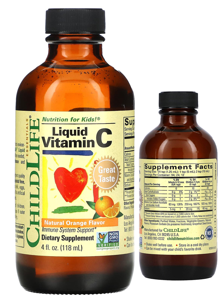 ChildLife Essentials Essentials витамин C в жидкой форме натуральный апельсиновый вкус 118,5 мл сироп иммуните, фото 1