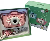 Детский фотоаппарат Smart Kids в силиконовом чехле Единорог Babycamera с экраном и розовыми играми.