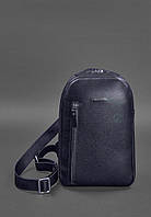 Кожаный мужской рюкзак (сумка-слинг) на одно плечо Chest Bag синий BlankNote DH, код: 8132407