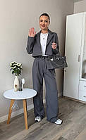 Модний жіночий костюм піджак з брюками сірий Новинка 2024