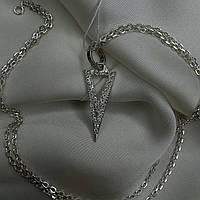 Комплект. Срібний ланцюжок "Якірна алмазка" та кулон "Трикутник" з кубічним цирконієм