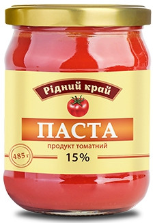 Томатний продукт Паста 15% Рідний край 485 грамів скляна банка, фото 1