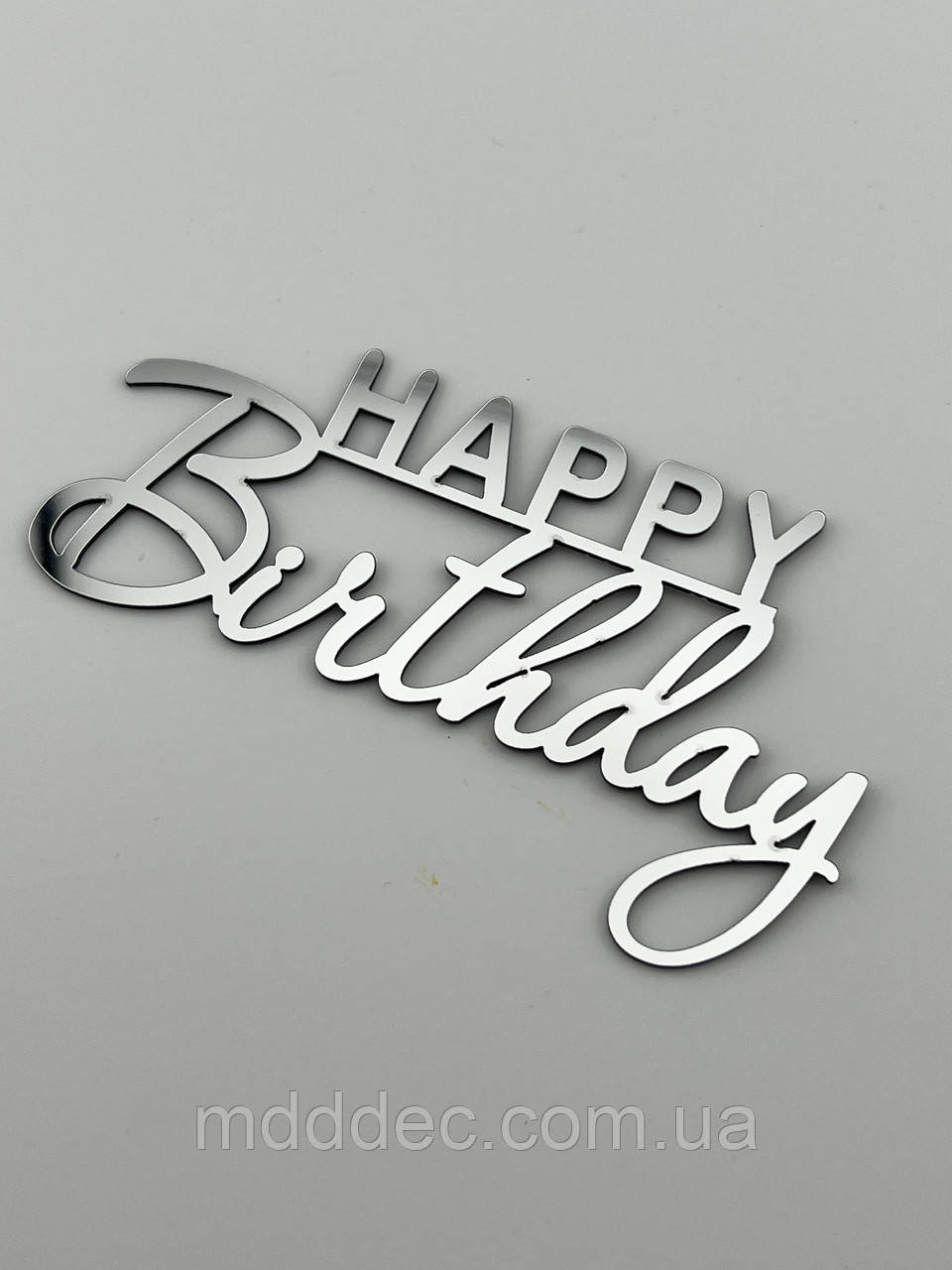 Дзеркальний бічний топер на торт Happy Birthday, торцевий топер на бік торта пластиковий