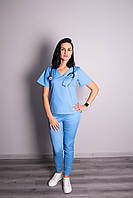 Женские лосины медицинские повседневные стрейч голубые, одежда для медперсонала р.42