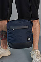 Мужская темно-синяя барсетка Puma тканевая через плече, Качественная синяя сумка-барсетка Пума мессенджер