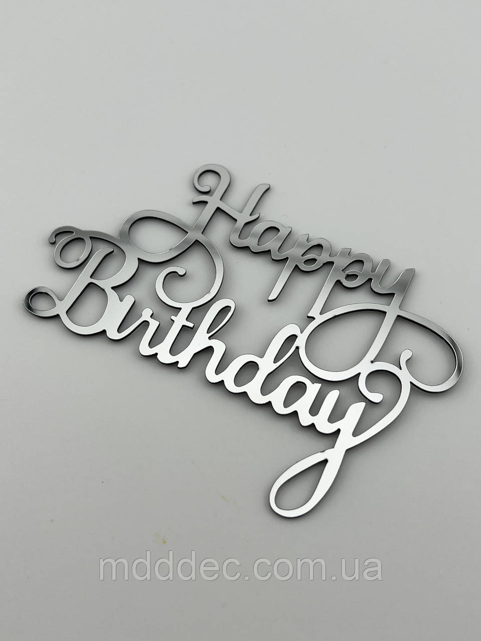 Дзеркальний бічний топер на торт Happy Birthday, торцевий топер на бік торта пластиковий