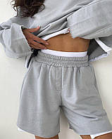 Жіночий костюм з двохнитки (лонг + шорти) : 42-44, 46-48 олива, молоко,сірий