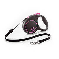 Поводок рулетка для собак Flexi Black Design M 5 м до 20 кг розовый NX, код: 7721969